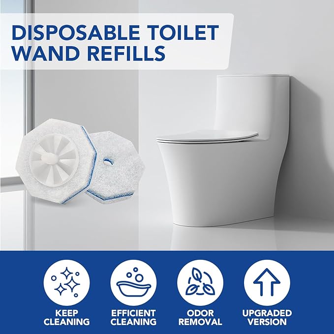 50 Count Disposable Toilet Wand Refills for Clorox Upgraded Brush Heads Compatible with Toilet Wand for Clorox Easy and Effective Bathroom Cleaning