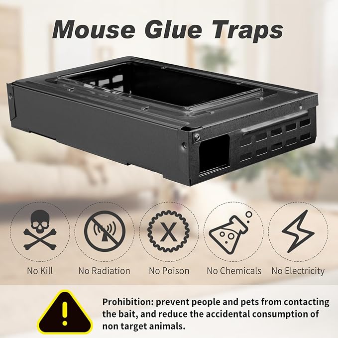 Qualirey 4 Pack Multi Catch Mice Trap Clear Top Humanized Mouse Trap Rodent for Indoor Outdoor Rat Control Pet and Security (6.3 Inch,Black)