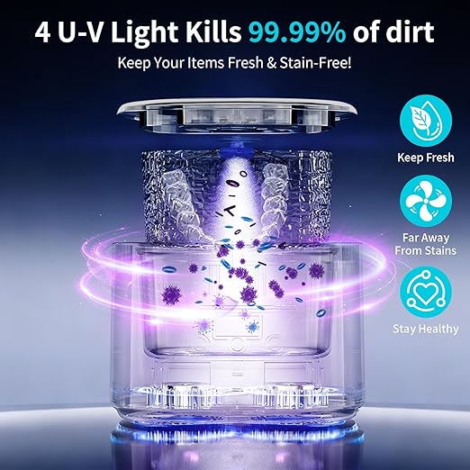 Ultrasonic Retainer Cleaner Machine, 50kHz Dental Cleaning Pod with 4 LED for Night Guards, Braces, Aligners, Toothbrushes, Mouth Guards, Jewelry, 340ml Rechargeable Ultrasonic Denture Cleaner