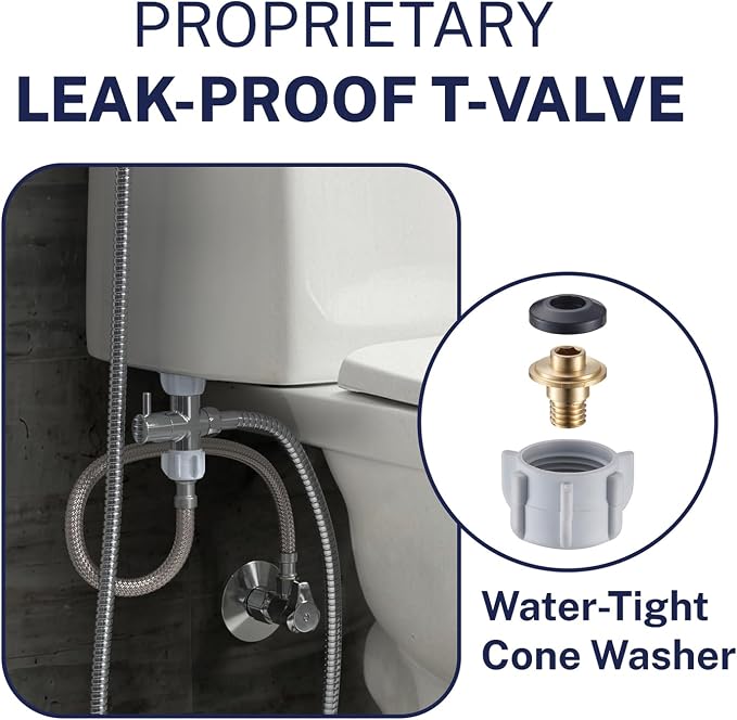HammerHead Showers Solid Metal Adjustable Pressure Handheld Bidet Sprayer for Toilet, Handheld Bidet Attachment with 47-Inch Hose and Leak-Proof T-Valve, Jet Spray for Toilet, Muslim Shower, Chrome