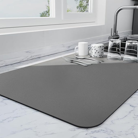 Ecotrim - Dish Drying Mat for Kitchen Counter | Coffee Bar Mat for Countertops | Heat Resistant Drainer Mat with Non-slip Rubber Backed | Hide Stain Kitchen Absorbent Draining Mat | Dark Grey 18"x32"