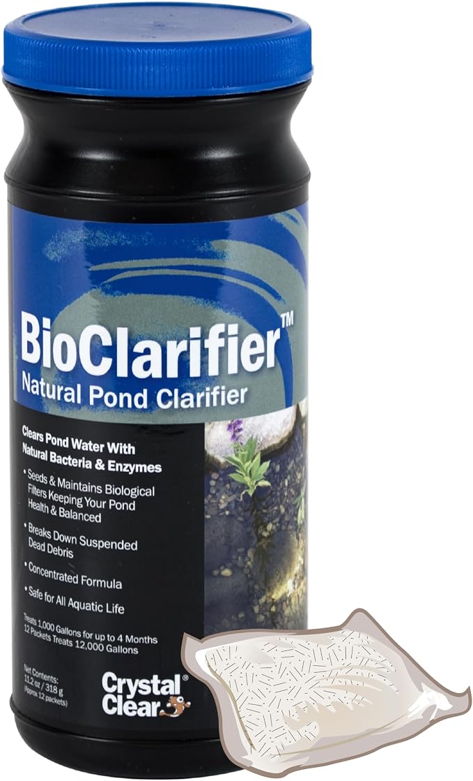 CrystalClear BioClarifier Small Pond & Water Garden Clarifier, 12 Packets | Cleaner for cloudy water with beneficial microbe treatment to improve water clarity; fish, plant & pet safe