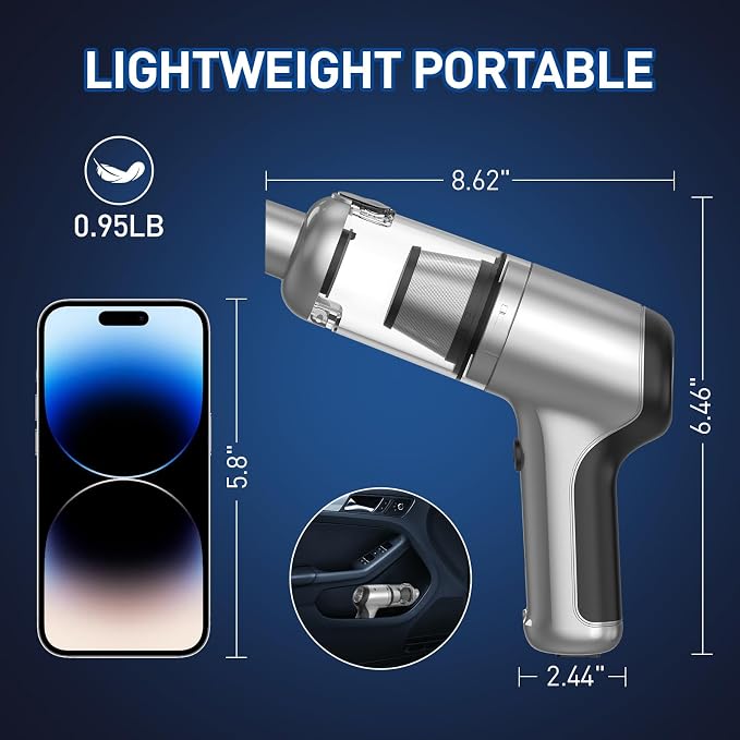 Handheld Car Vacuum Cleaner Cordless, 20000PA Powerful Mini Vacuum & Air Duster with Brushless Motor, 3 in 1 Portable Hand Held Vacuums Cleaner for Car Home Office