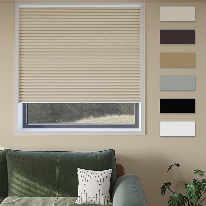 MYshade Cordless Cellular Window Shades No Tools No Drill Blackout Blinds for Indoor Windows Size 24" Wide X 36" Height Beige Room Darkening Window Blinds for Bedroom, Bathroom, Kitchen, Living Room