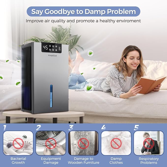 Dehumidifier, Dehumidifiers for Home(1000sq.ft), 98 OZ Dehumidifier Washable Air Filter, Dehumidifiers for Basement with Drain Hose, Auto Shut Off, Timer Setting, Humidity Display, Gray