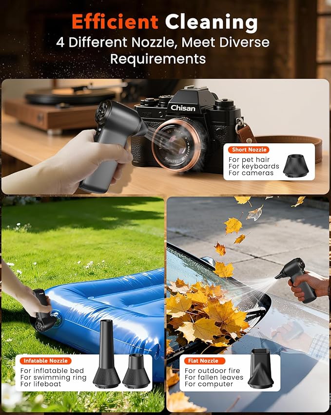 Compressed Air Duster 180000RPM – Super Power Cordless Electric Air Duster with 3-Speed Turbo Fan, Rechargeable Air Blower for Computer, Keyboard, Car, Camera & Home Cleaning