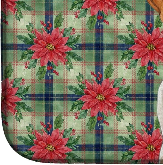 Caroline's Treasures Orange and White Pointer Christmas PoinsettIas Dish Drying Mat Absorbent Dish Drying Mat Pad for Kitchen Counter Dish Drainer Mat for Countertop, 14 x 21", Multicolor