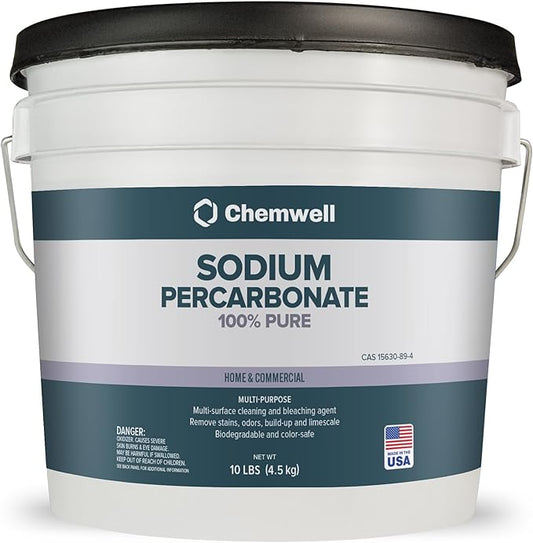 Chemwell Sodium Percarbonate (10 lbs) - 99.9% Pure Oxygen Bleach Powder | Scent-Free, No Additives, Powerful Cleaner for Laundry, Dishes, Decking & More