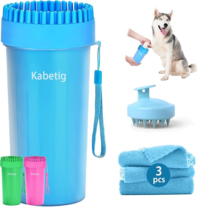 Dog Paw Cleaner Cup with Detachable Top Brush for Large & XL Dogs | Quick-clean muddy paws with soft bristles, one-step top brush grabs loose fur, lazy-friendly design, fits paws 2.5-3.5“ wide