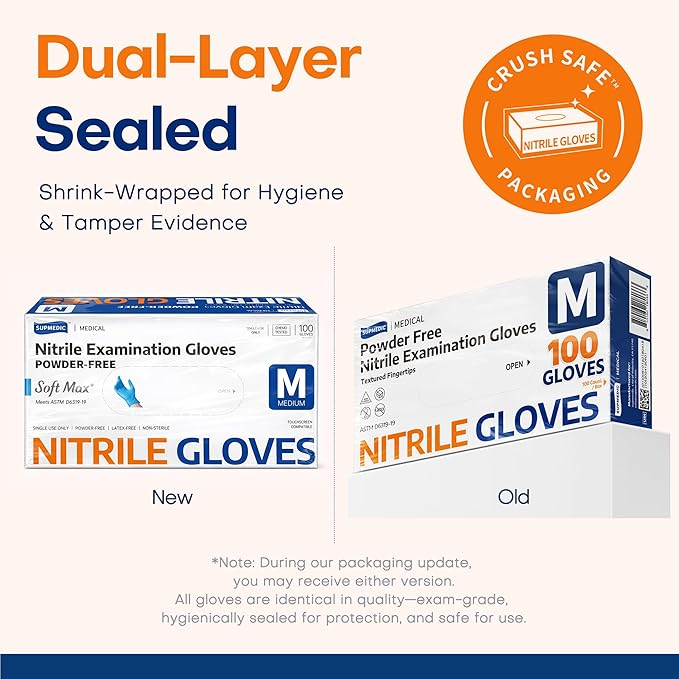 Supmedic Medical Soft Max™ Nitrile Exam Gloves, 1000 Pcs Latex-Free Powder-Free Food Safe Clean Cooking Disposable Glove Blue