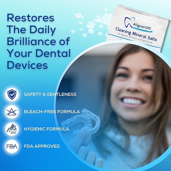 Aligner Cleaning Crystals for Invisalign & Retainers| 50 Daily Use Packets, Removes Stains, Odor & Plaque, Safe for Clear Aligners, Nightguards & Dental Appliances | By AlignerOff