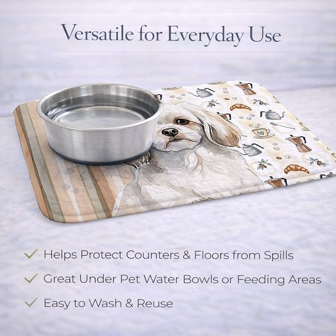 Caroline's Treasures White Tibetan Spaniel Coffee Bar Dish Drying Mat Absorbent Dish Drying Mat Pad for Kitchen Counter Dish Drainer Mat for Countertop, 14 x 21", Multicolor