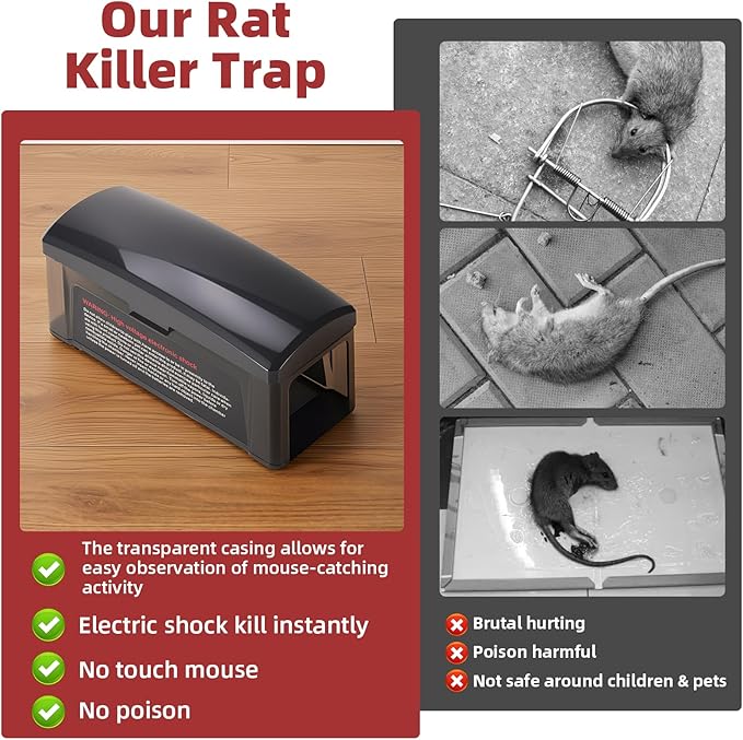 2026 Transparent Electric Mouse Trap Zapper with Powerful Voltage,Effective Electronic Mouse Traps Indoor for Home,No-Touch Disposal,Reusable Mice Catcher for Kitchen,Living Room,Garage (1Pack)