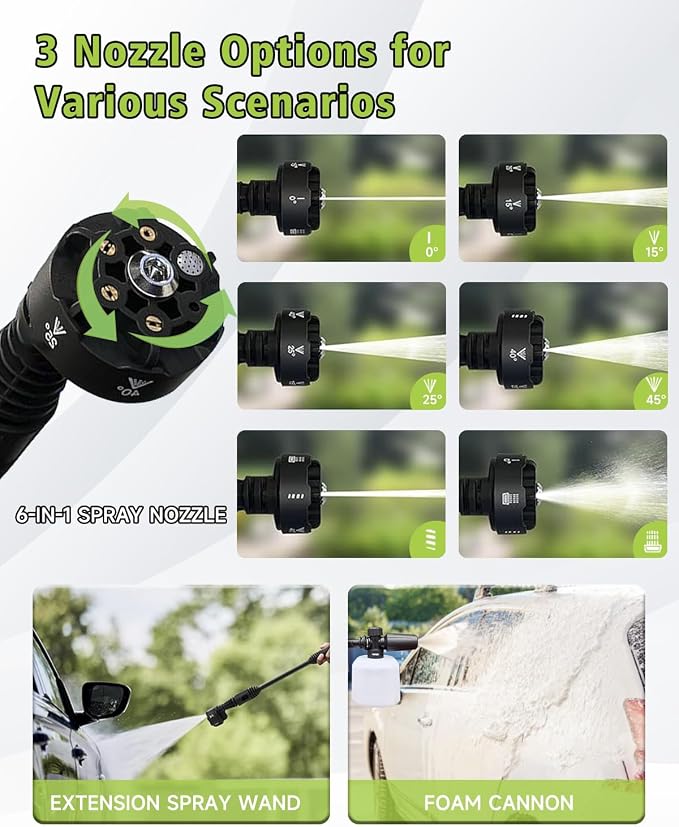 Cordless Portable Washer -1200PSI Car Washer with 2 Batteries, Brushless Motor, Foam Cannon, 3 Power Level, Hand Held Washer for Cars Patio Driveway Automotive-Washing-nozzles