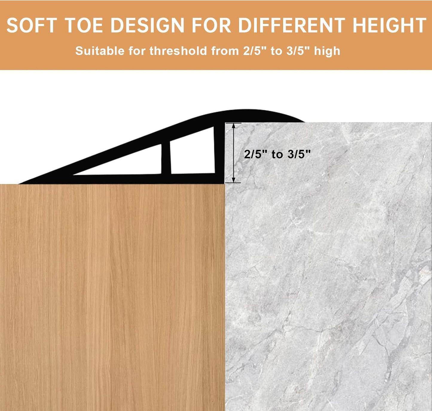 Vinyl Door Threshold Flooring Transition Strip Self Adhesive Carpet Edging Strip for Laminate Doorway Edge Threshold from 2/5" to 3/5" (Light Brown Wood Grain, 6.6 Ft)