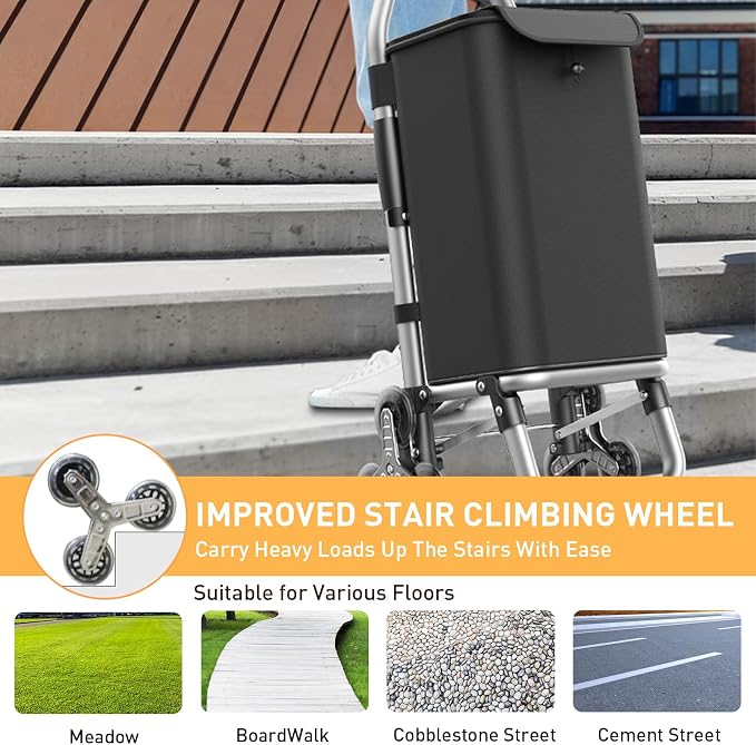 Heavy Duty 3 in 1 Shopping Cart, Foldable Hand Truck with 6 Wheels, 110 lbs Grocery Cart, Portable Utility Dolly, Waterproof Bag for Moving, Camping