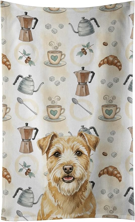Caroline's Treasures Wheaten Norfolk Terrier Coffee Bar Kitchen Towel Velour Plush Front and Cotton Loop Back Machine Washable