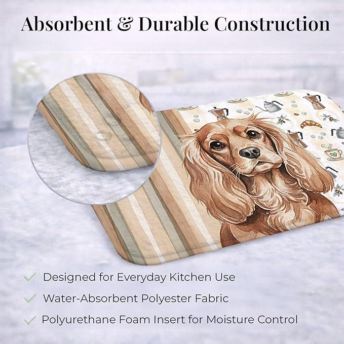 Caroline's Treasures Ruby Cavalier Spaniel Coffee Bar Dish Drying Mat Absorbent Dish Drying Mat Pad for Kitchen Counter Dish Drainer Mat for Countertop, 14 x 21", Multicolor