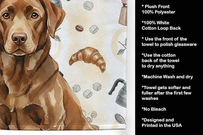 Caroline's Treasures Chocolate Labrador Retriever Coffee Bar Kitchen Towel Velour Plush Front and Cotton Loop Back Machine Washable