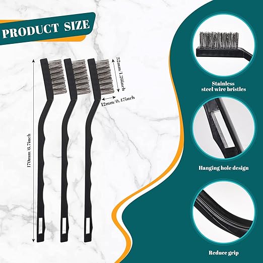 60 PCS Mini Wire Brush Stainless Steel Brush Set，Masonry Brush Wire Bristle for Cleaning Welding Slag and Rust，Curved Handle Brush (Stainless Steel, 60)