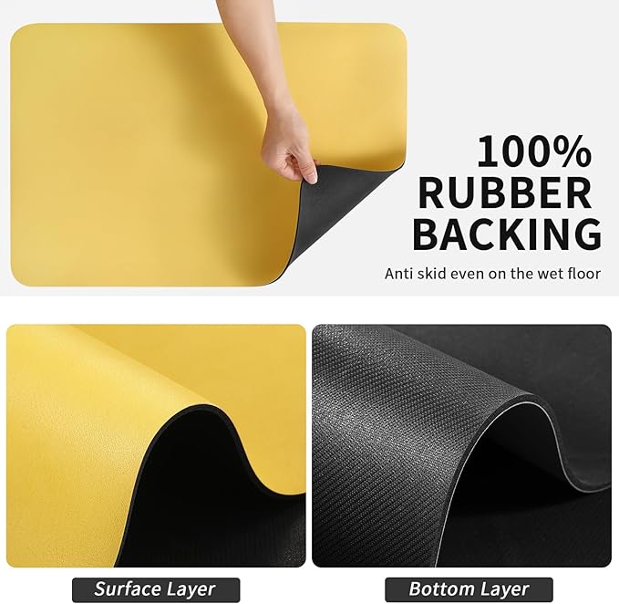 HotLive Dish Drying Mat for Kitchen Counter, Heat Resistant Drainer Mats with Non-slip Rubber Backed, Hide Stain Kitchen Super Absorbent Draining Mat, Easy to Clean Dish Rack Pad, Yellow 18"x32"