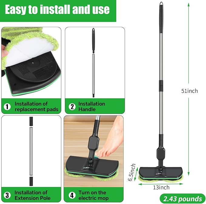 Battery Cordless Electric Mop,13-Inch Max Cleaning Pad Electric Spin Mop, Laminate Floor Cleaner for Mopping, Automatic Spin Mops for Hardwood, Tile (No Water Tank)