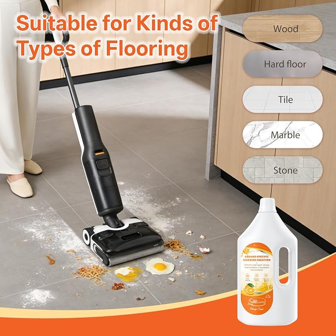 2.5 L Floor Cleaning Solution Orange Scent, Compatible with Roborock/Shark/Bissell/Swiffer/IRobot/Eufy Quick Drying Without Residue Suitable for All Robot Vacuums and Wet Dry Dual-Use Vacuum Cleaners