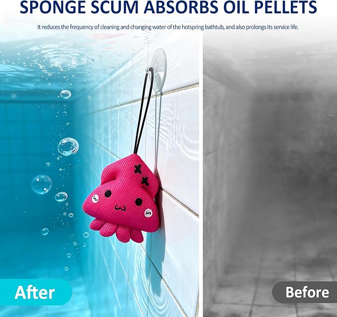 Hot Tub Scum Absorber, Upgrade Reusable Squid Hot Tub Absorber Accessories Sponge for Spa & Pool Cleaner, Hot Tub Oil Absorbing Keeps Water Clean