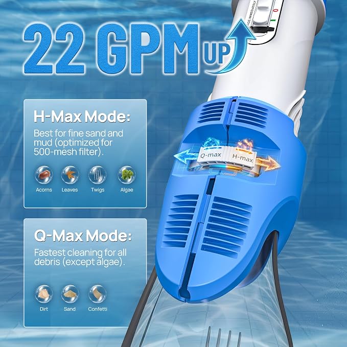 Consciot Pool Vacuum for Above Ground & Inground Pool, 22 GPM Suction Handheld Cleaner with 7.3FT Telescopic Pole, 2L Capacity, 60-Min Runtime, 2 Filters; Ideal for Spa, Hot Tub & Stairs