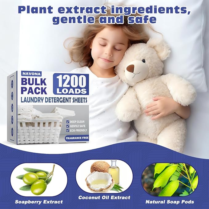 1200 Loads Laundry Detergent Sheets, Eco-friendly Laundry Sheets, Powerful Cleaning, Suitable for Homes, Dorms, and Apartments - [Fragrance-Free]