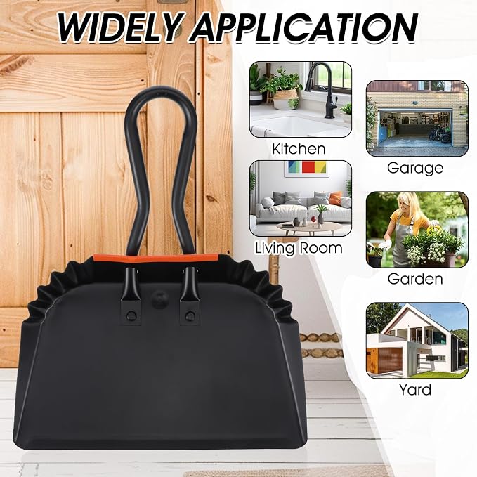 4 Pack 12 inch Heavy Duty Metal Dustpan Large Wide Dust Pans for Household Handheld Wide Scooper and Debris Cleaning Tool Ideal for Home and Commercial Use (Black)