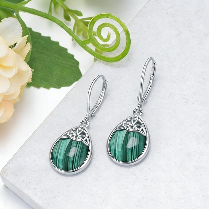 PELOVNY Celtic Knot Filigree Earrings for Women 925 Sterling Silver Moss Agate/Birthstone Infinity Earrings Birthday Christmas Jewelry Gifts for Mom Daughter Wife Sister
