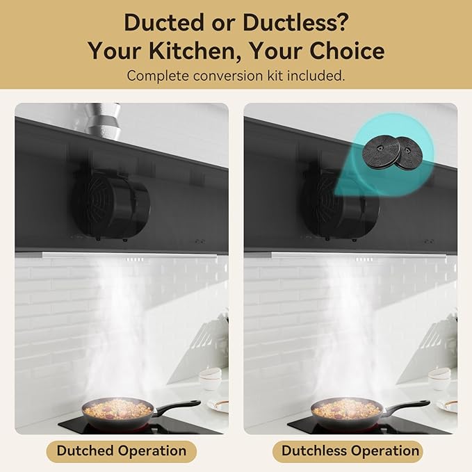 Hermitlux 30 inch Built-in/Insert Range Hood, 600 CFM Stainless Steel Vent Hood with 3 Speed Gesture Sensing & Touch Control Panel, Ducted/Ductless Convertible, LED Light and Charcoal Filters