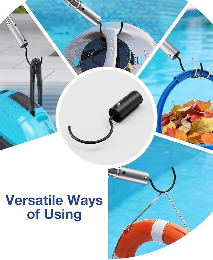 Pool Hook with Pole, 16FT Pool Pole Telescopic with Stainless Steel Hook, Retrieval Hooks for All Robotic Pools Cleaner, Robot Hooks for Heavy Duty Telescoping Poles, Above Ground and Underwater