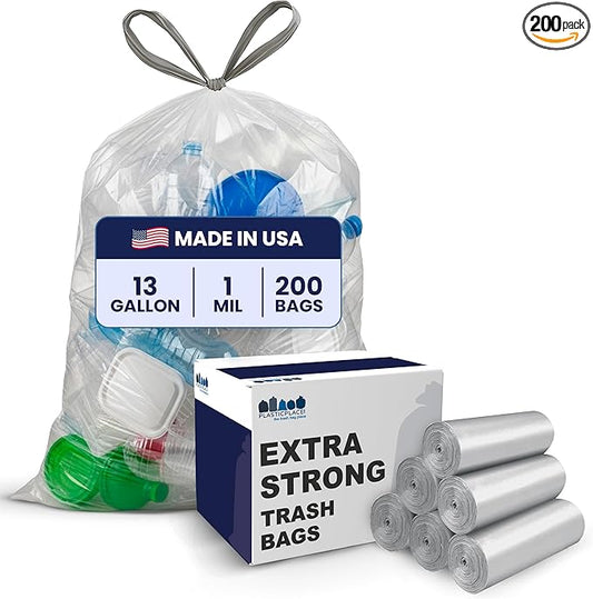 Plasticplace 4-6 Gallon White Drawstring Bags, 100% Prime Material, 17x20, 0.7 Mil, 200/Case