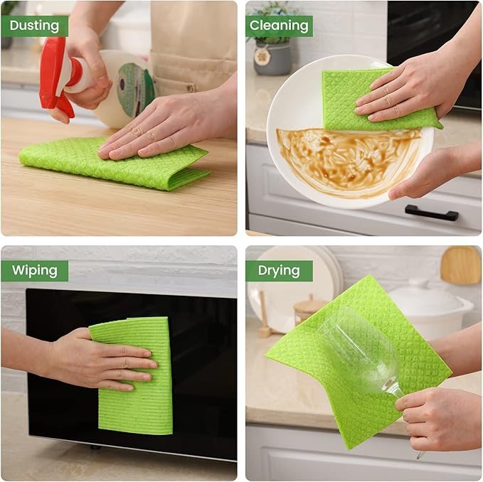Homaxy 100% Cotton Kitchen Dish Cloths(Mixed Color, 12 x 12 inches, 6-Pack) and Swedish Dishcloths for Kitchen(Assorted, 10 Pack), Reusable and Eco-Friendly Cellulose Sponge Cloths