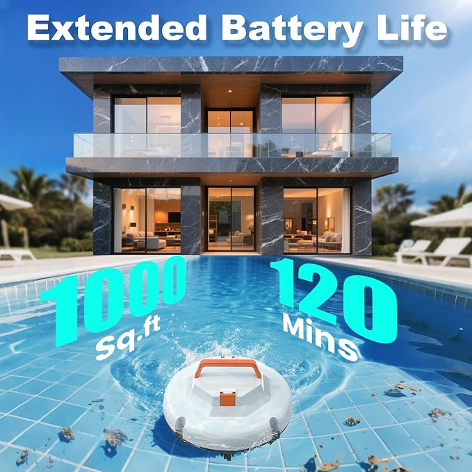 2026 Cordless Robotic Pool Cleaner - 120 Mins Automatic Pool Vacuum for Above Ground Pool & In - Ground Flat Pools up to 1000 Sq.Ft, Robot Pool Cleaner with Self - Parking Tech