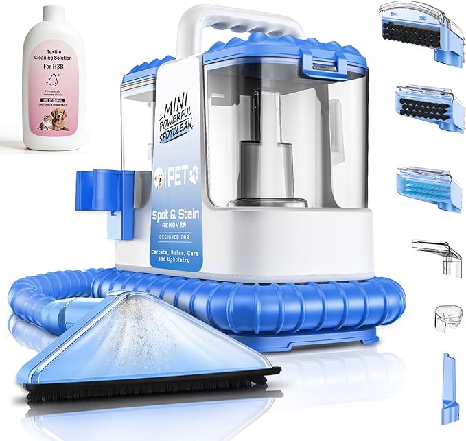 Portable Carpet & Upholestery Cleaner Machine for Pets, Spot, Stain, Couch Cleaner Machine with Powerful Suction and and Cleaning Solution, Car/Auto Detailer, Lightweight Compact Design, Blue