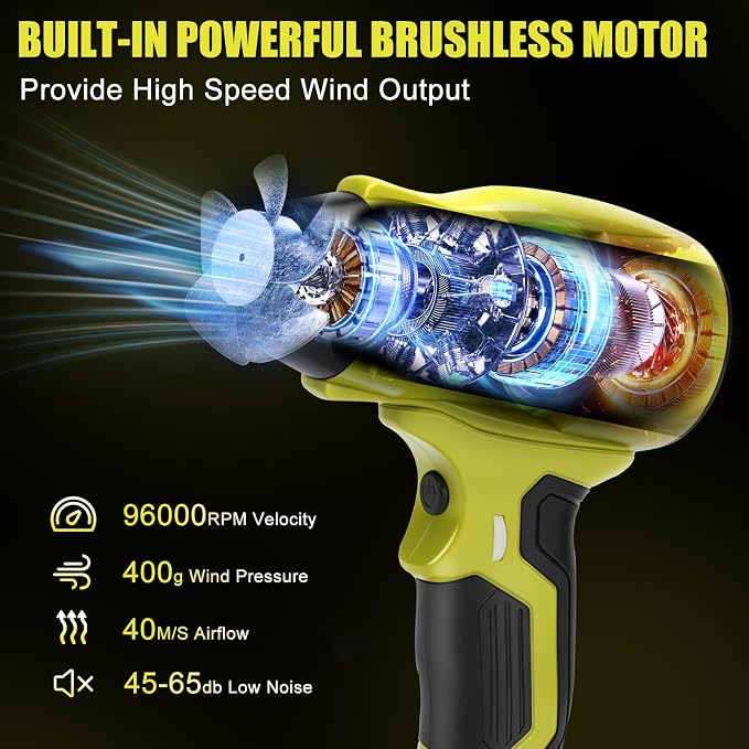 Cordless Leaf Blower for Ryobi 18V ONE+ Battery, 350W Brushless Leaf Blower with 5 Nozzles, Variable Speed, Lightweight Handheld Blower for Leaves Dust Patio (Battery Not Included)