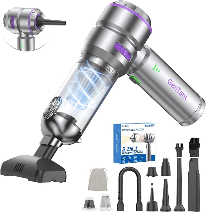 Car Vacuum Portable Cordless, Handheld Vacuum Cordless, Mini Vacuum 18000Pa High Power 4-in-1 with Brushless Motor, Air Duster, Air Blower & Air Pump for Car Detailing, Home, Office & Pet Hair
