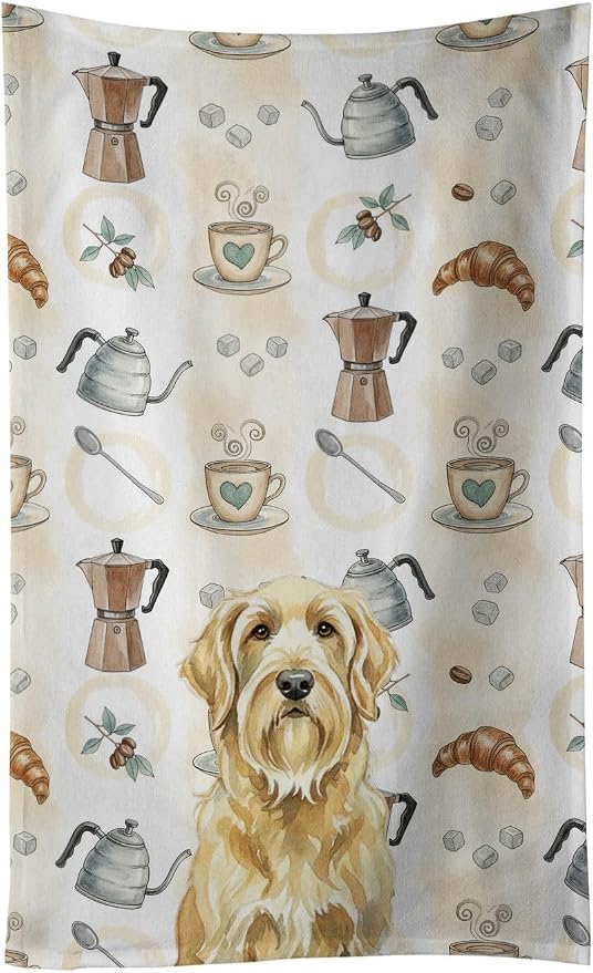 Caroline's Treasures Wheaten and Tan Otterhound Coffee Bar Kitchen Towel Velour Plush Front and Cotton Loop Back Machine Washable