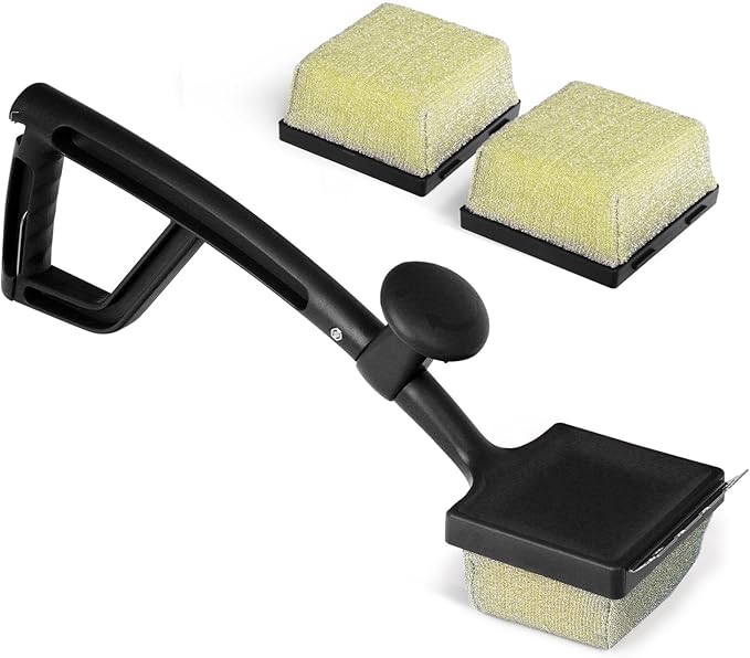 GASPRO Grill Brush Bristle Free for Outdoor Grill, BBQ Cleaning Brush Set with 2 Replacement Heads, Heat-Activated Sponge & Scraper, Ergonomic Handle, Safe for Most Grates, Black