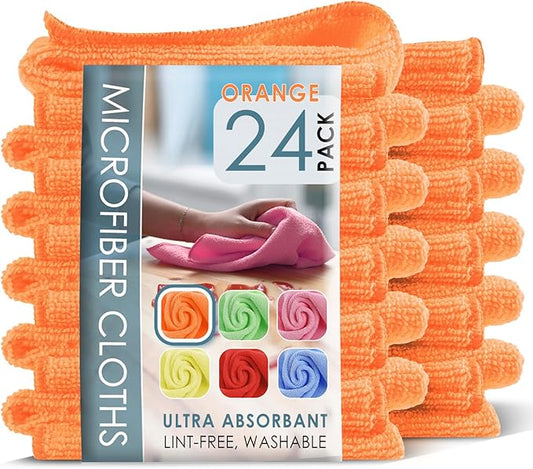 Hearth & Harbor Microfiber Cleaning Cloth, Microfiber Towels for Car 24 Pack Washcloths, Orange Cleaning Rag, Reusable Microfiber Towel, Microfiber Cloth Rag Cleaning, Lint Free Cloth 12/inchx12/inch