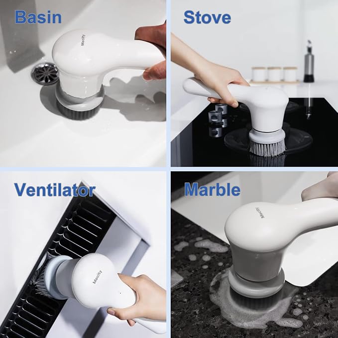 Mecity Electric Spin Scrubber with 5 Replaceable Brush Heads Rechargeable Shower Scrubber Cordless Motorized Scrubber Household Cleaning Brush for Bathtub, Cars, Tile Floor, Kitchen, Window, Wall