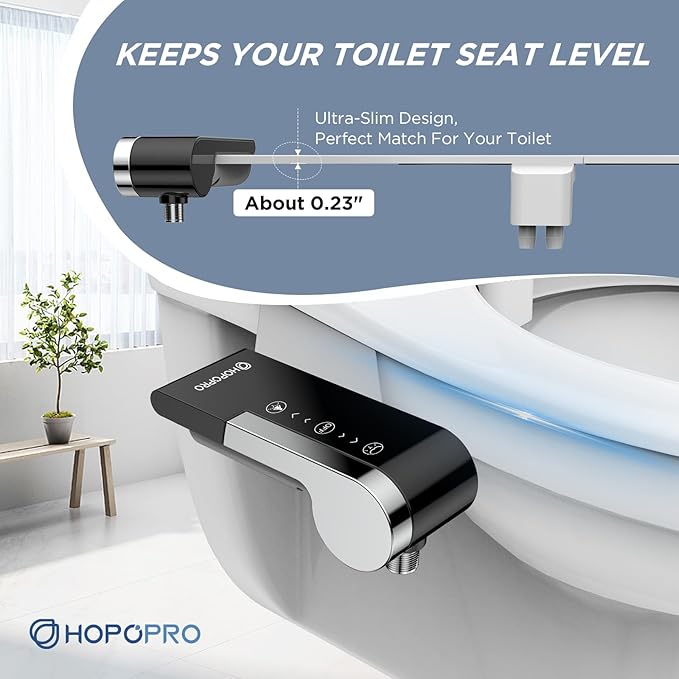 HOPOPRO Bidet Attachment for Toilet, Non-Electric Bidet Ultra-Slim Dual Nozzle (Feminine/Rear Wash), Cold Water Bidets Sprayer for Existing Toilets with Adjustable Pressure Control 1-Min Install