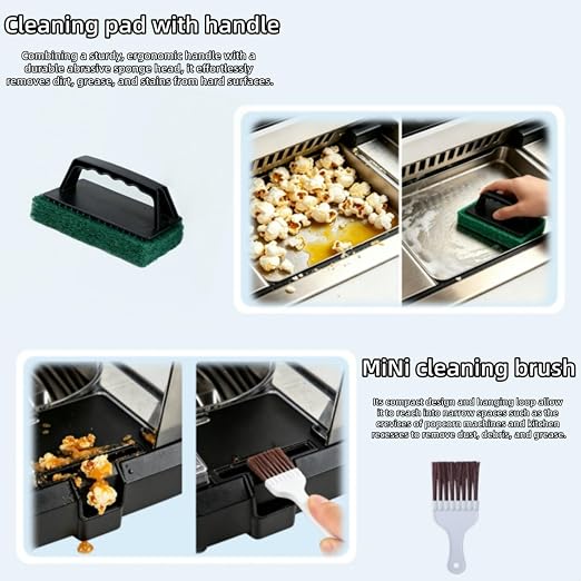 Popcorn Machine Cleaning Kit, 10-Piece for Grease Removal Cleans Poppers, Toasters, Air Fryers, Ovens & Coffee Makers;Long & Crevice Brushes Reach Tight Spots; Compact Base Saves Space;Home & Commerci