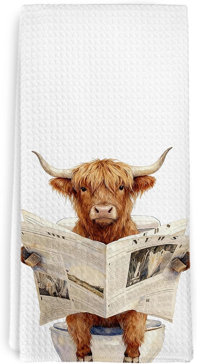 Funny Western Cow Hand Towels for Bathroom,Western Cow Lover Gifts,Cows Owners Gifts,Farmhouse Cows Decor Kitchen Hand Towels,Cute Animal Decorative Tea Towel for Guest Bathroom, 16x24 Inch