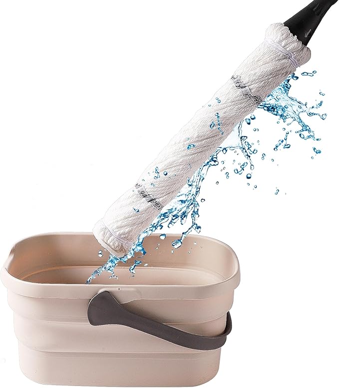 Eyliden Twist Mop and Collapsible Bucket Combo, Easy Wringing Mop with 2 Reusable Heads, Portable Handy Bucket for Cleaning, Camping, Tailgating and More