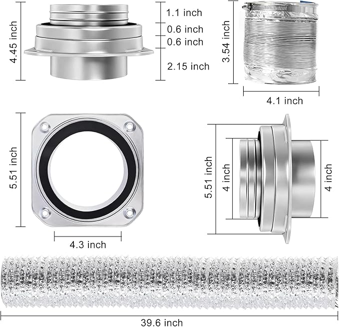 DVC-180 Magnetic Dryer Vent Connector Kit - 4 Inch Quick Connect Dryer Hose Coupling with 3.3ft Flexible Duct & 2 Clamps - Strong Self-Aligning Airtight Seal for Easy Cleaning & Tight Spaces