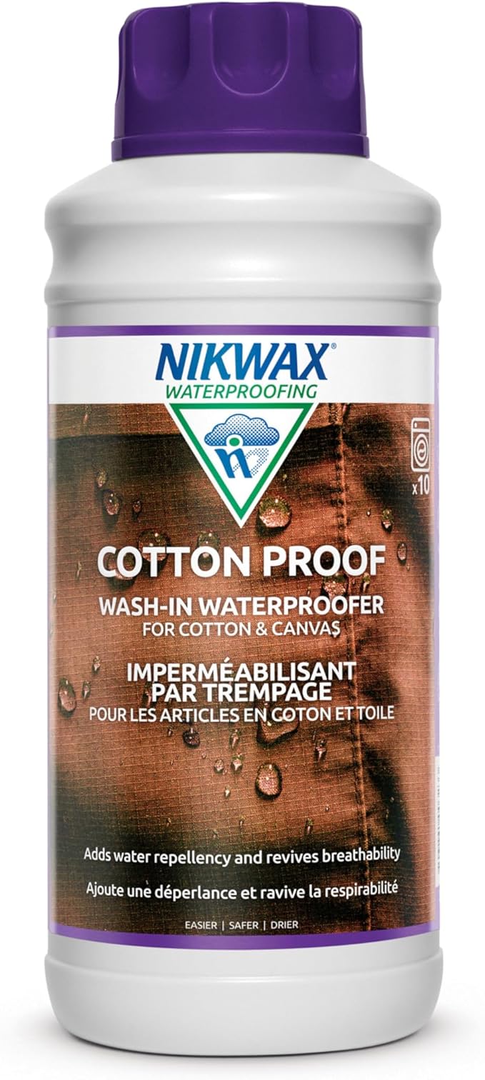 Nikwax Cotton Proof, 1000ml, Waterproofing for Cotton, Polycotton, and Canvas, Adds Water Repellency